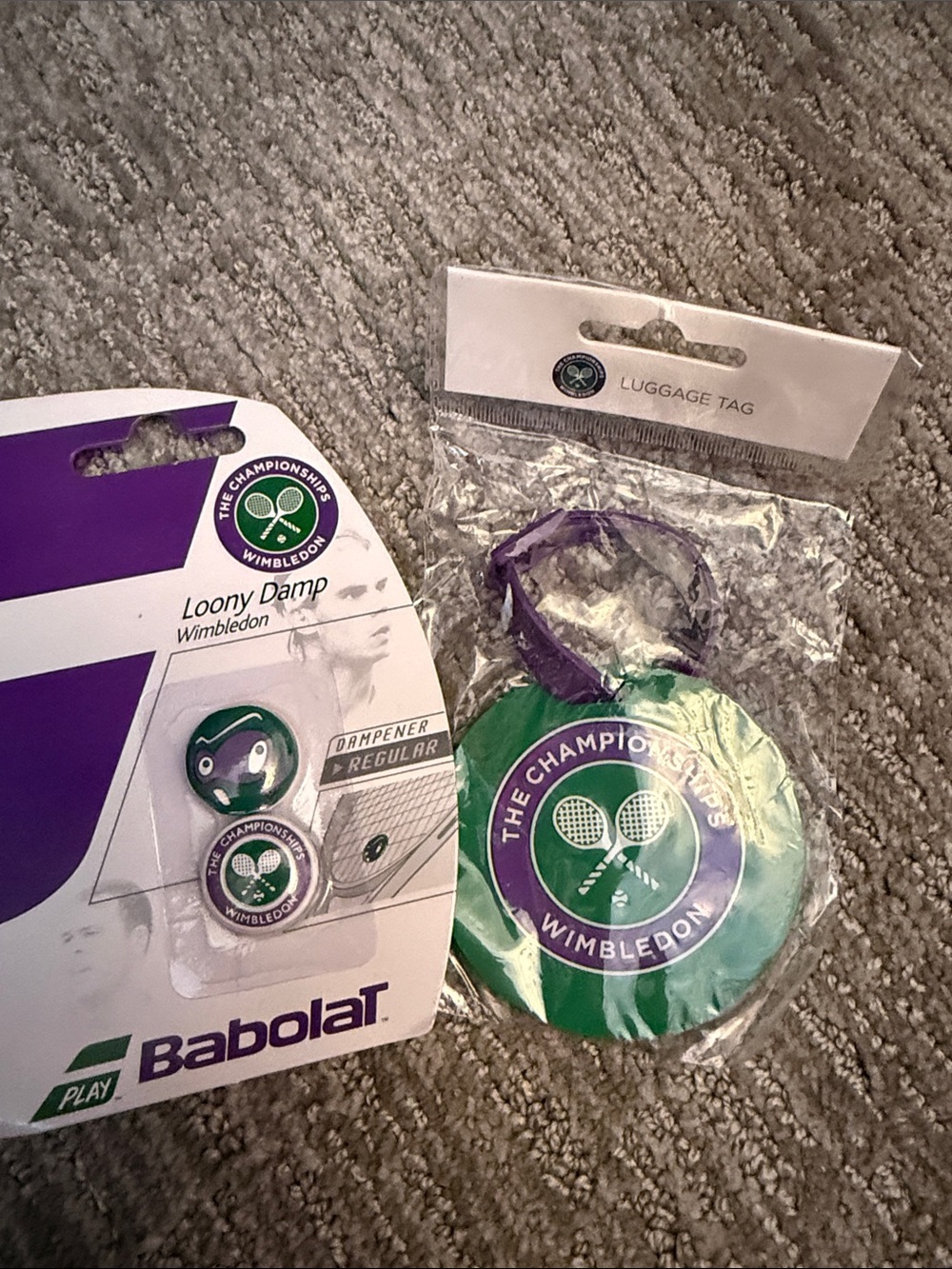 Wimbledon Green and Purple Luggage Tag & Dampener Tennis Accessory Set